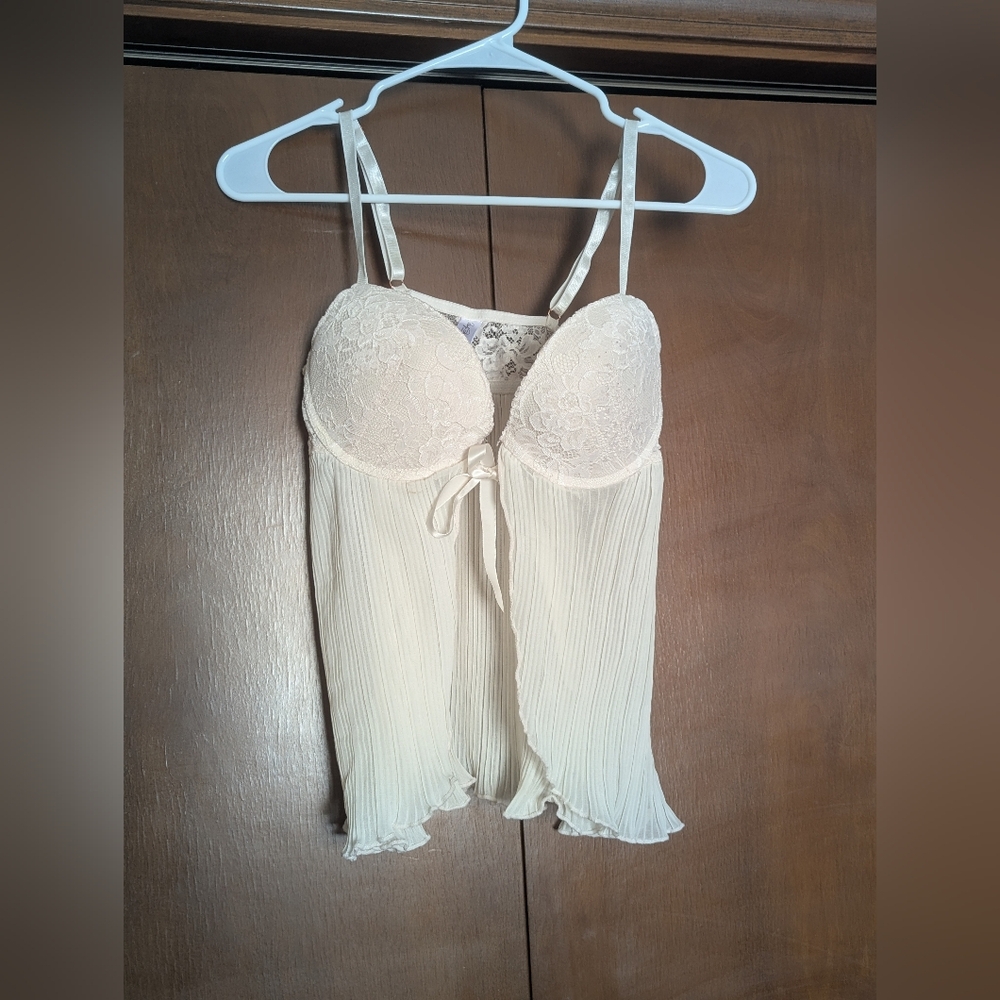 Marilyn Monroe Lace Bustier Corset Top XL Ivory Pleated Chiffon Adjustable Strap